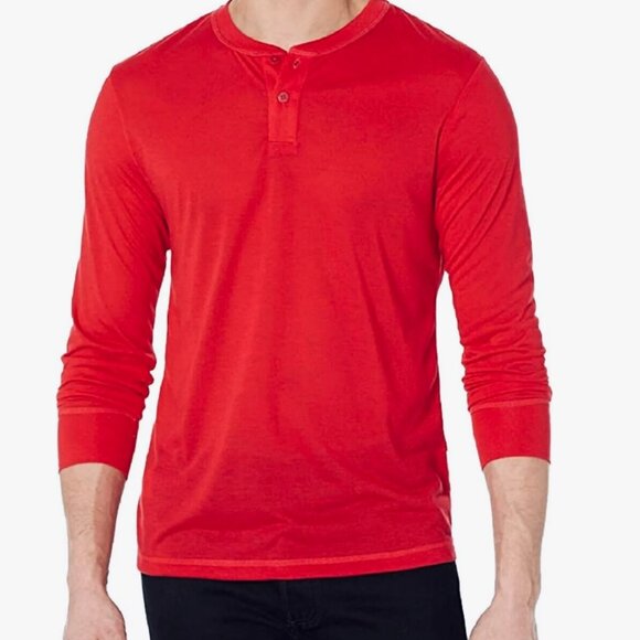 NEW! Perry Ellis Mens Henley PJ Shirt Long Sleeve Red Large Polyester $38 - Picture 1 of 11